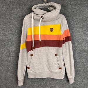 Wanakome Adventure  Hoodie Cowl Neck Striped Gray‎ Yellow Orange Burgundy XS